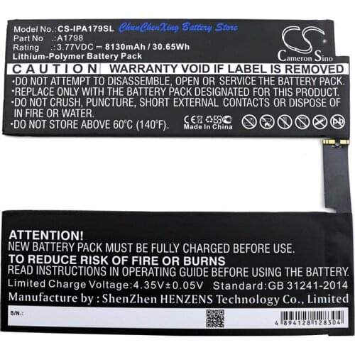 Cameron Sino 8130mAh Battery A1798 for Apple A1701, A1709, A1852, i-Pad Pro 10.5 2017, i-Pad Pro 10.5", MPDY2LL/A, MPF02LL/A