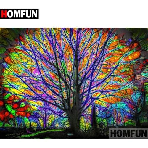 HOMFUN Diamond Painting Cross Stitch "Tree scenery" Full Crystal Diamond Embroidery Needlework Craft Home Decor A13268