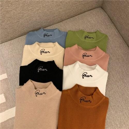 AOSSVIAO Embroidery 2021 New-Coming Autumn Winter Tops Solid Pullovers Female Thick Turtleneck Knitted High Street Women Sweater