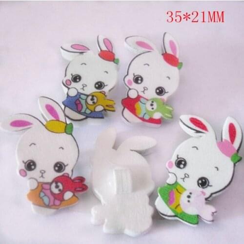 Free shipping! Cartoon,animal Baby wooden buttons 35*21MM DIY children pin Handwork accessories rabbit 100Pcs