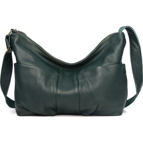 Large Casual Genuine Leather Women Shoulder Bag Solid Vintage Lady Crossbody Bag Soft Real Leather Women Messenger Bag Purse