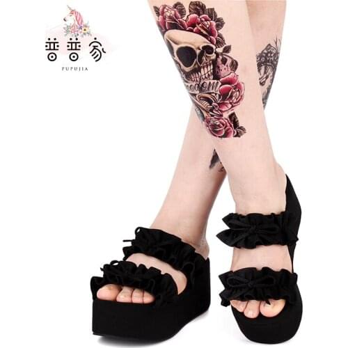 Princess sweet lolita shoes Summer Sweet custom Sandals Open Toes Butterfly Knot Thick Base Muffin Slippers women pu979