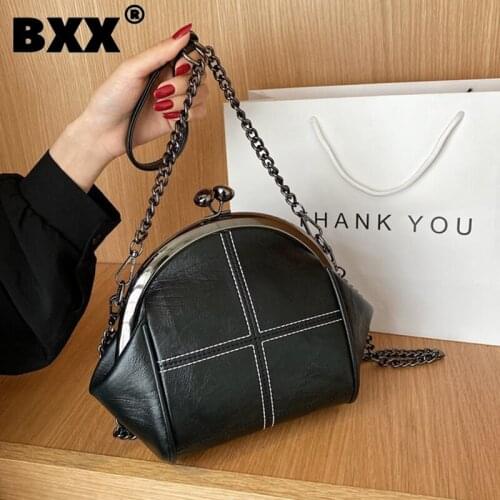 [BXX] Woman New Shell Coin Purse Phone Bag Chains PU Leather Personality All-match Crossbody Shoulder Bag Fashion 2021 GF0336