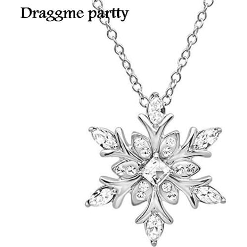 Zircon Christmas Fashion Elegant Snowflake Necklace Flower Pendants Jewelry For Women Girl Lover Best Romantic Gift