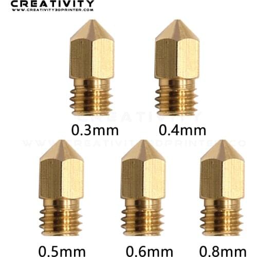 3D Printer Nozzles MK8 Nozzle 0.2/0.3/0.4/0.5/0.6MM Extruder Print Head Nozzle For 1.75mm CR10 Ender-3 3D Printer Accessories