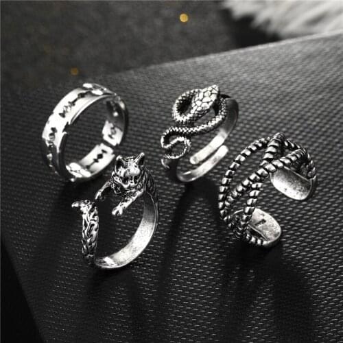 1PC Punk Gothic Blade Animals Snake Ring For Women Men Vintage Rock Hiphop Dog Hollow Bowknot Open Adjustable Ring Jewelry