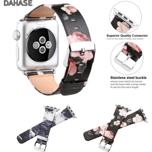 DAHASE Rose Flower Wave Leather Watch Strap for Apple Watch Band 42mm 38mm Replacement Bracelet Series 1 2 3 Wristband