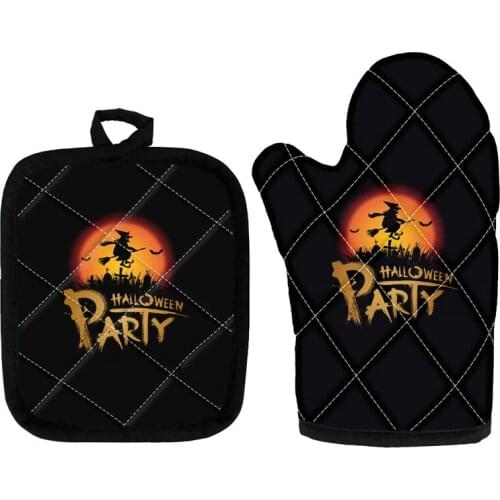 Kitchen Oven Mitts Halloween Party Printed Baking Insulation Glove Anti Slip Gloves for Cook Cooking Gloves Home Oven Glove