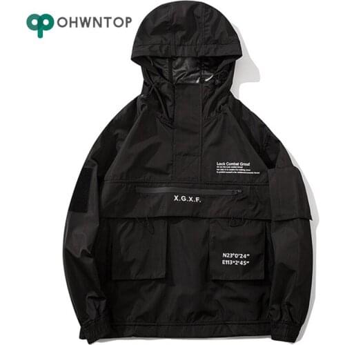 Fashion New Hooded Jackets Print Full Zipper Coats Hip Hop Casual Streetwear Mens Harajuku Tactical Outwear Tops Windbreaker