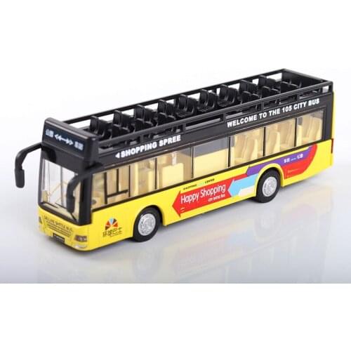 Simulation Of Double Deck Open Air Bus Model Music Light Return Force Alloy Toy Car Model Boys Birthday Christmas Gift Yellow