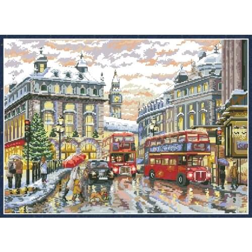 Cross Stitch 11CT Printed Street View After The Rain Needlework Sets Embroidery Kits 14CT White Canvas DIY Home Decor Paintings