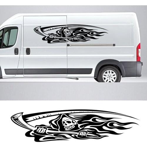 Death skulls totem decoration car sticker stripe flame interesting side door body converted stick vinyl decals auto accessories