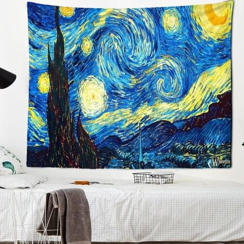Star Moon Night Van Gogh Painting Wall Hanging Living Room Decoration Wall Hanging Tapestry Yoga Mat Rug Home Decor Blanket