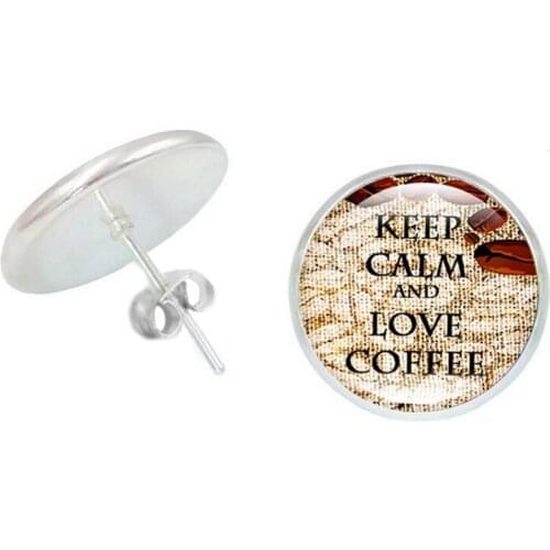 2019 New Romantic Girl Keep Calm and Love Coffee Time Glass Dome Earrings Earrings Silver Retro Ladies Jewelry