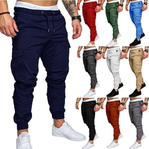 2021 Spring Summer New Fashion Casual Mens Pure Color Rope Elastic Sports Slacks Loose-fitting Jogger Mens Trousers