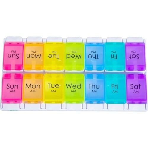 7-Day Pills Organizer 2 Times A Day Push Button Extra Large Case Storage