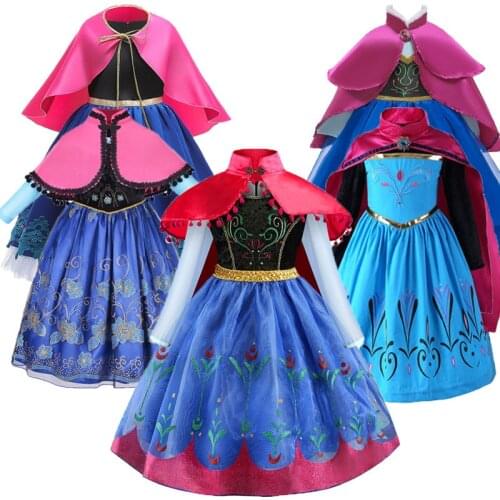 Anna Dress For Girl Kids Princess Dress Up Frock Snow Queen 2 Girls Anna Elsa Dress Children Carnaval Halloween Cosplay Costumes