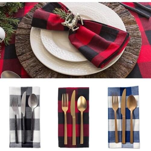 Simple Classic Quality Table Mat Napkin Soft Cotton Fabric Buffalo Plaid Towels Dining Birthday Christmas Decorations Home Party