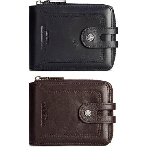 RFID Bifold Mens Cowhide Leather Zip Around Wallet Vintage Travel Multi Card Holder Purse