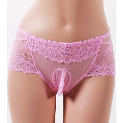 Sexy Lingerie Shorts Mens Male See-through Sheer Lace Panties Open Pouch Underwear Underpants 6 Colors