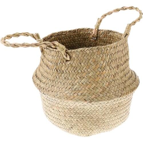Nordic Style Foldable Flower Basket Rattan Woven Box Basket Set and Tray Set for Home Tabletop Decor Flower Clothes Container