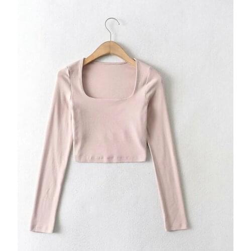 Sexy Scoop Neck Polyester Long Sleeve Crop Length Tees DLSY642