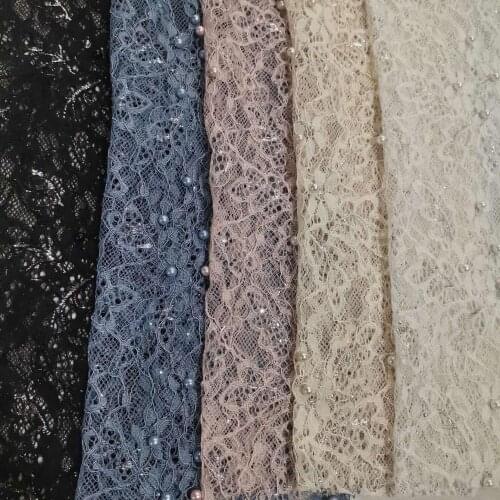 Pearls Beaded Floral Embroidery Lace Fabric Silver Thread French fabric for Luxury Bridal Wedding Gown Dance Prom Dress