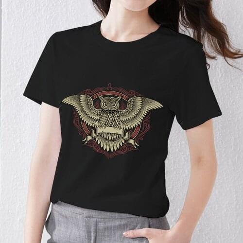 Womens T-shirt Street Style Skull Pattern Series Printed Round Neck Basic Womens Classic Slim Black T-shirt Commuter Top Shirt