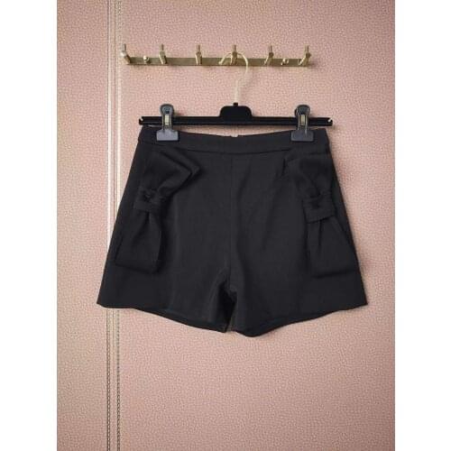 High Street Solid Mini Shorts for Women Summer 2021 New Runway Design High Waist Bow Black Shorts Fashion Shorts Lady