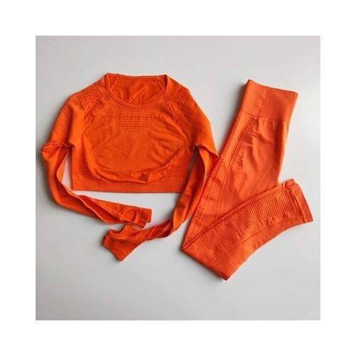 2PCS Seamless Yago Set Sportswear Women Fitness Clothing Gym Leggings+Long Sleeve Crop Top Sport Suit Workout Clothes