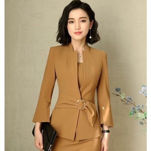 2020 New Fashion Women Bodycon Sleeveless Dress Suit Blazer Jacket Dresses Sashes Two Piece Set Office Ladies Outfits Uniform