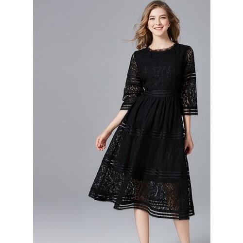 TAOYIZHUAI summer new arrival O Neck regular patchwork fit and flare knee length casual lace 100% polyester womens dress 11618