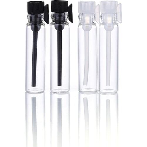 100pcs/lot 1ml 2ml 3ml Mini plastic stopper sticker perfume Glass Vials Essential Oil Refillable Perfume Bottles Sample Rated