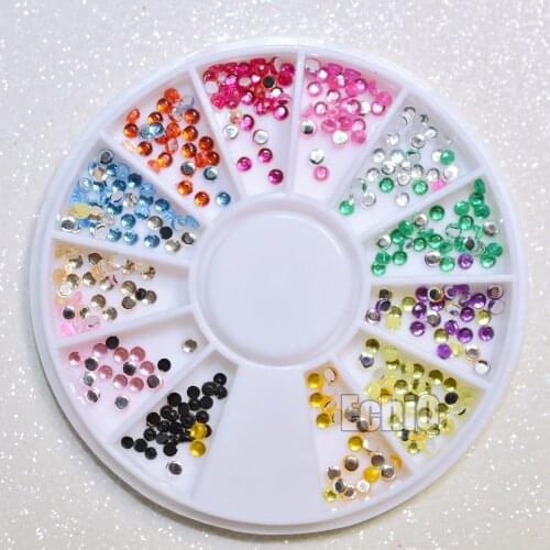 12 Compartments Mix Color 2mm Nail Art Light Color Rhinestones Beads in Wheel N37