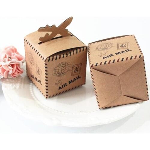 50pcs Vintage Khaki Mailer Aircraft Candy Mail Box Wedding Party Favor Packaging Gift Christmas New Year Decoration Kids Show