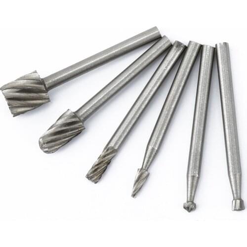 6pcs Rotary Files High-speed Steel kit Wood Working Milling Cutter Carving engraving Routing Grinding Bits Router 3.17mm/0.12"