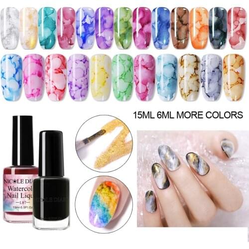 NICOLE DIARY 15ml/6ml Watercolor Nail Polish Blooming DIY Nail Gel Decor Smoke Effect Bubble Varnish Polish