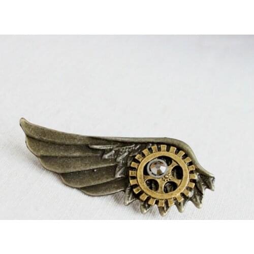Free Shipping Bronze Wing Brooch Steampunk Gear Brooch Handmade Watch Part Brooch