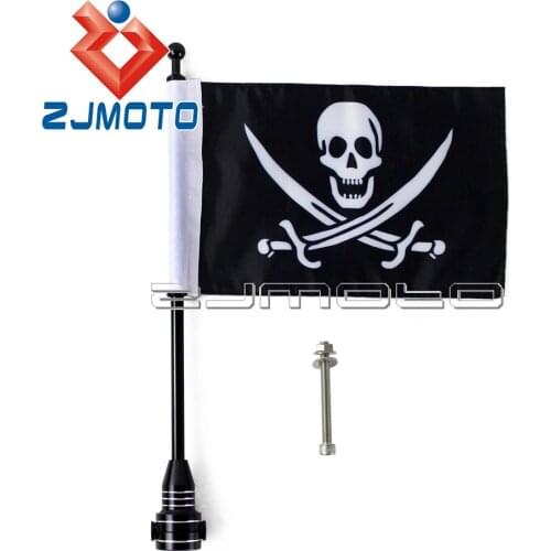 Motorcycle Black Rear Side Mount Flag Pole Skull Flag For Harley Luggage Rack