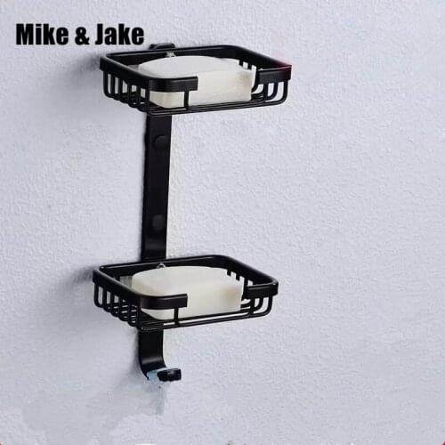 Space aluminum double Soap Dish Holder Black soap holder bathroom soap shelf,Bathroom Accessories hardware MJ60012