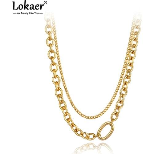 Lokaer Hiphop/Rock Style Titanium Stainless Steel Double Layer Pendant Necklace For Women Trendy Chain & Link Necklace N21008
