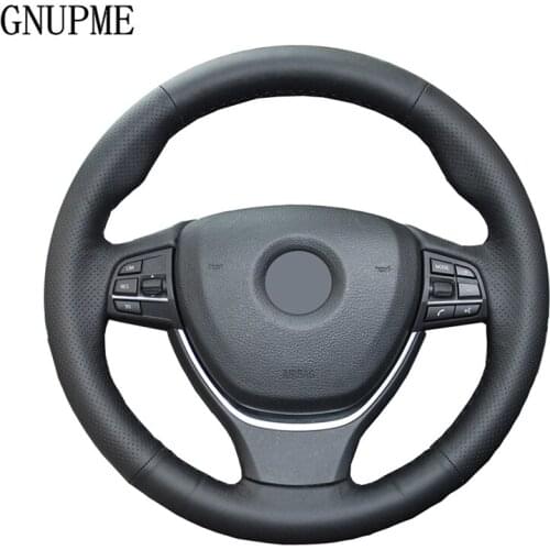 GNUPME DIY Black Artificial Leather Hand-Stitched Car Steering Wheel Cover for BMW 520i 528i 2013 2014 730Li 740Li 750Li F10