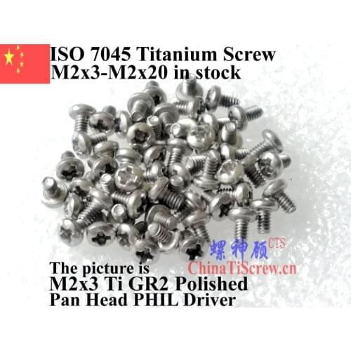 ISO 7045 Titanium screws M2x3 M2x4 M2x5 M2x6 Pan Head Phillips Driver Ti GR2 25 pcs