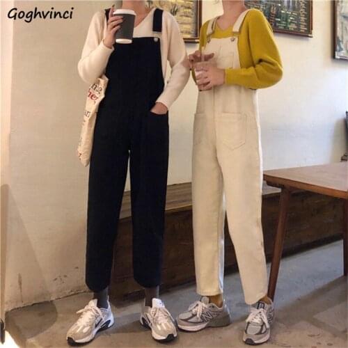 Women Jumpsuits Solid Loose Boyfriend Leisure Denim Fashion Korean Style All-match Students Ankle-length Pockets Females Classic