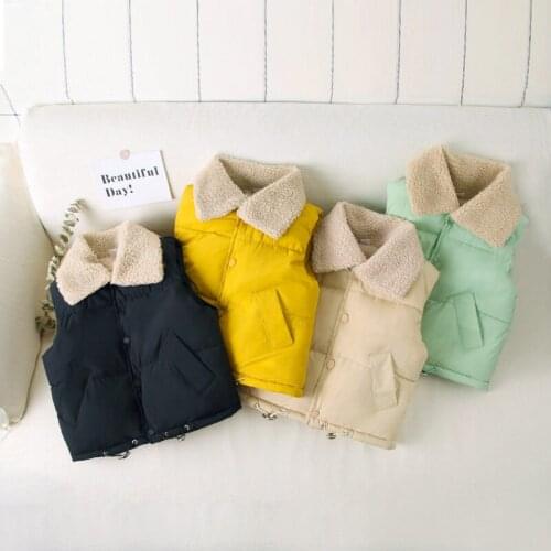 Boy and girl vest jacket winter lamb fur collar vests for outer wear baby boy thick warm coat girl childrens clothing outerwear