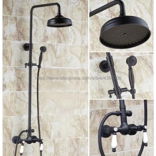 Oil Rubbed Bronze Bathroom 8" Rainfall Shower Faucet Set Double Handle Bath Shower Mixer Taps Wall Mounted Brs477