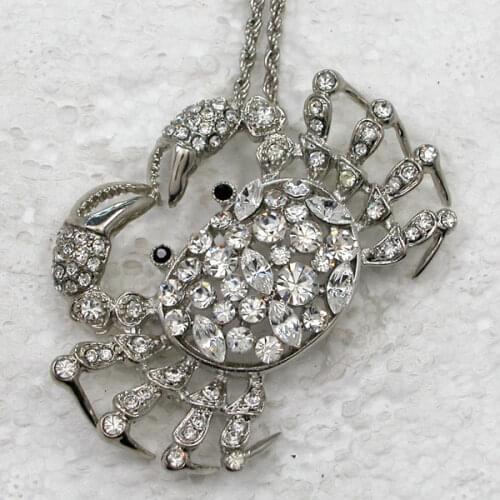 Clear Rhinestone Crab Fashion Pendant Necklaces Chain Jewelry F392 A