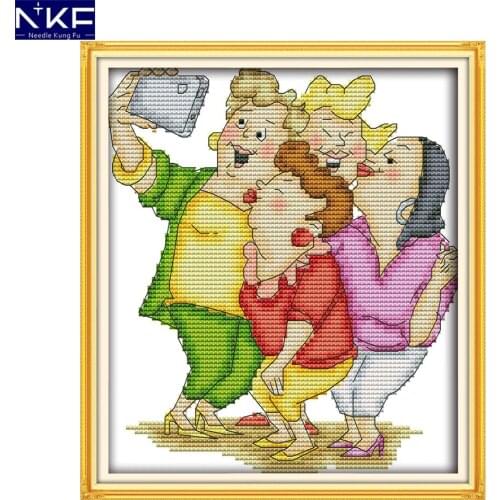 NKF Happily taking pictures of themselves figure style needlepoint embroidery kits counted cross stitch sets for home decoration