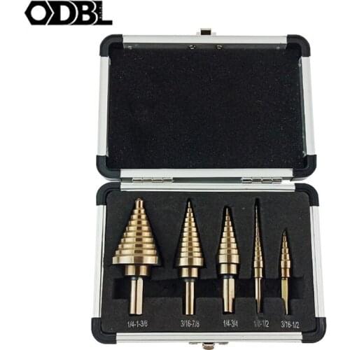 ODBL 5pcs/Set HSS Cobalt Multiple Hole 50 Sizes High Speed Steel Step Drill Bit Set With Aluminum Case Power Tool Accessories
