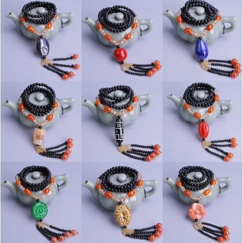 Nepal Necklace Buddhist Mala Beeswax Beads Pendant & Necklace Ethnic Horn Fish Long Statement Jewelry Women Men